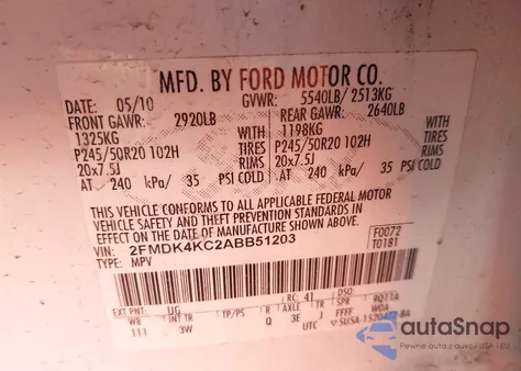 2010 Ford Edge Limited from USA, damaged, VIN 2FMDK4KC2ABB51203